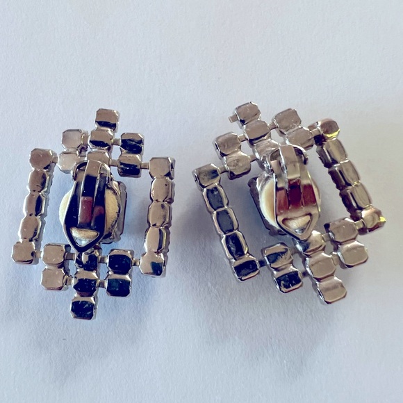 Vintage Art Deco Chic Large Statement Clip On Rhinestone Earrings/ Shoe Clips - Picture 8 of 10